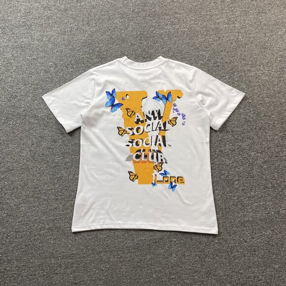Anti Social Social Club White T Shirt With Butterfly And Lettering Print